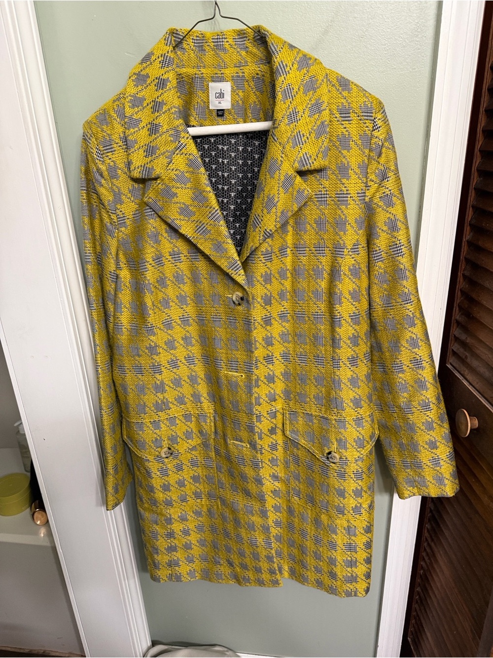 CAbi Regency Coat -Yellow & Gray Plaid Pea Coat